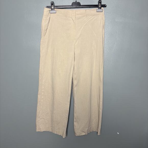 Theory Women’s Wide Crop Pants Trouser In Good Linen Size 6 Tan - Picture 1 of 13